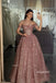 Gorgeous Off Shoulder Rose Gold Sparkle Long Prom Dresses, DB105