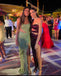 Spaghetti Straps Mermaid Slit Sequin Long Prom Dresses, FC7044