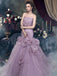 Gorgeous Strapless Mermaid Light Purple Tulle Appliques Wedding Dresses, WD0176