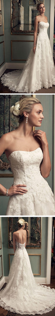 Sweetheart Long A-line White Lace Gorgeous High Quality Wedding Party Dresses, WD0119