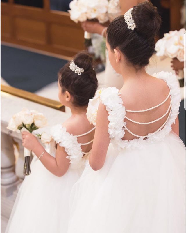 White Backless Applique Flower Girl Dresses, Tulle Lovely Little Girl Dresses, D1197