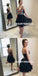 Spaghetti Straps Black Homecoming Dress, A-Line Chiffon Backless Embroidery Homecoming Dress, D1249