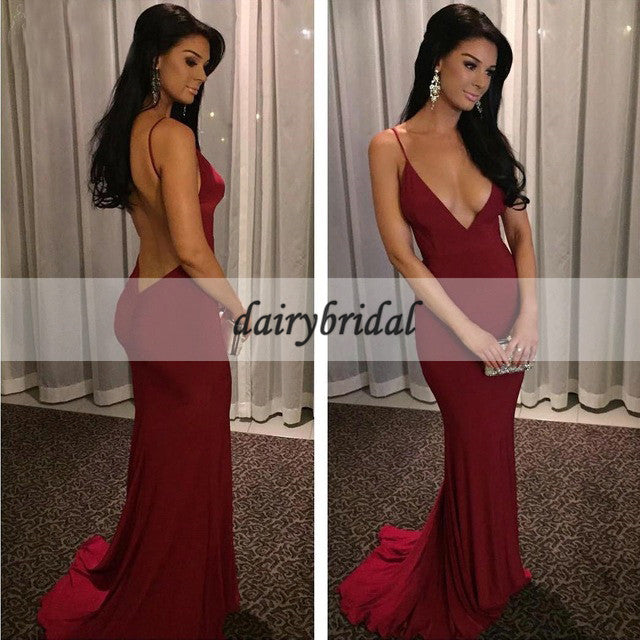 Sexy Prom Dress, Deep V-Neck Prom Dress, Spaghetti Straps Prom Dress, Mermaid Prom Dress, Backless Prom Dress, Jersey Prom Dress, D127