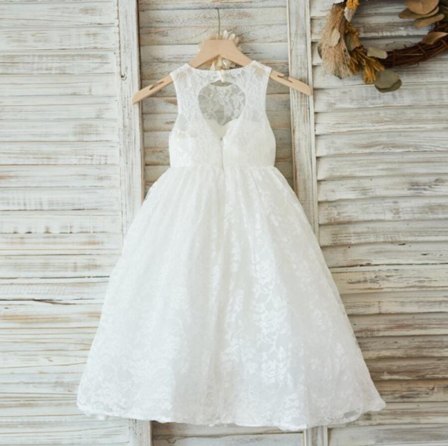 Ivory Cute Lace Flower Girl Dresses, Open Back Little Girl Dresses, FGS013