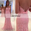 Straight Neckline Lace Prom Dress, Charming Backless Prom Dress, Mermaid Prom Dress, D139