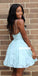 Spaghetti Straps A-line Sleeveless V-neck Lace Backless Homecoming Dress, FC1543