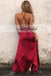 Spaghetti Straps Soft Satin Prom Dresses, Side Split Backless Sexy Prom Dresses, D164