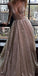 Sparkly Sequin A-Line Backless Tulle Simple Sleeveless Prom Dresses, FC1861