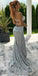 Sparkly Sequin Mermaid Slit Beaded Backless Prom Dresses, FC1968