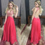 Deep V-Neck Beaded A-Line Prom Dress, Open-Back Chiffon Prom Dress, D213