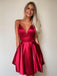 Spaghetti Straps V-neck Satin A-line Backless Homecoming Dress, HC021