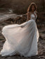 Inexpensive A-Line Tulle Spaghetti Straps Backless Applique Wedding Dresses, FC2571