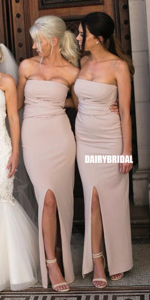 Elegant Mermaid Backless Straight Neckline Slit Bridesmaid Dress, FC2707