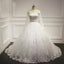 Straight Neck Long Sleeve White Lace Beaded Wedding Party Dresses, WD0029