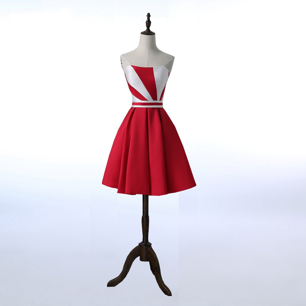 Short Homecoming Dress, Satin Homecoming Dress, Sweet Heart Homecoming Dress, Contrast Color Junior School Dress, Graduation Dress, Sleeveless Homecoming Dress, LB0314