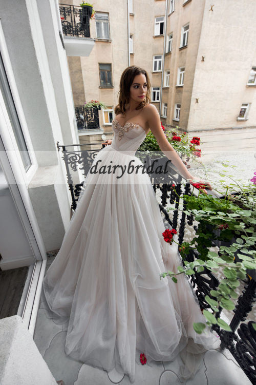 Charming Sweet Heart Wedding Dress, Beaded Backless Wedding Dress with Detachable Trailing, D315