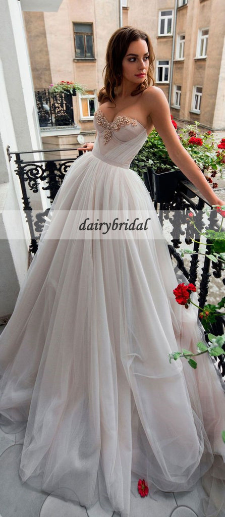 Charming Sweet Heart Wedding Dress, Beaded Backless Wedding Dress with Detachable Trailing, D315