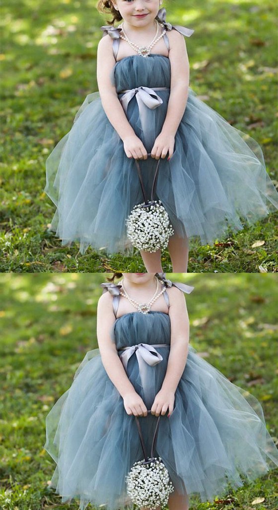 Dusty Blue Pix Tutu Dresses, Tulle Flower Girl Dresses, Cheap Little Girl Dresses for Wedding, FG046