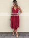 Spaghetti Straps V-Neck Bridesmaid Dress, Red Lace Bridesmaid Dress, D351