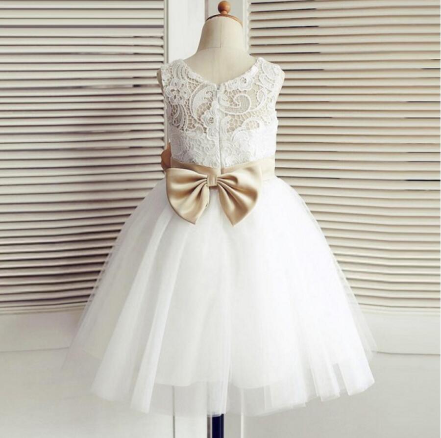 Lace Top Tulle Flower Girl Dresses, Popular Zip Up Knot Bow Little Girl Dresses , FG077