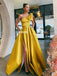 Elegant A-line Satin Sexy Slit One-Shoulder Floor-length Prom Dress, FC4537