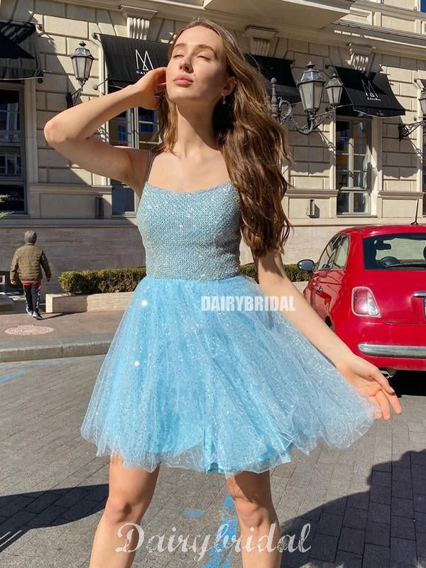 Sparkly A-line Backless Tulle Gorgeous Homecoming Dress, FC4614