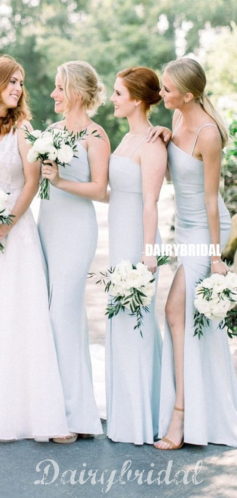 Light Blue Straight Neckline Mermaid Backless Bridesmaid Dress, FC4843