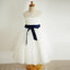 Illusion Lace Tulle Flower Girl Dresses with Navy Belt, Affordable Flower Girl Dresses, FG083