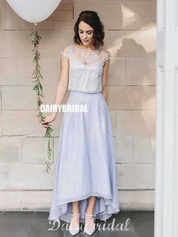 Two Pieces A-line Organza High Low Cap Sleeve Bridesmaid Dress, FC4905