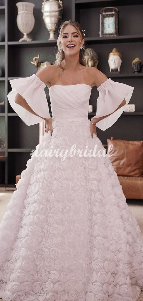 A-line Gorgeous 3D Floral Backless Wedding Dress, FC5080