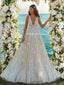 Stunning A-line Lace Sexy Deep V-neck Sparkle Sequin Wedding Dresses, FC5447