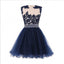 A-Line Sexy  Navy Blue Homecoming Dresses,Sleeveless Applique Rhinestone Cheap Graduation Dresses,220055