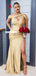 Gold Mismatched Mermaid Sexy High Slit Bridesmaid Dress, FC5838