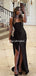 Gorgeous Black Soft Satin Sexy Slit Mermaid Prom Dresses, FC6263