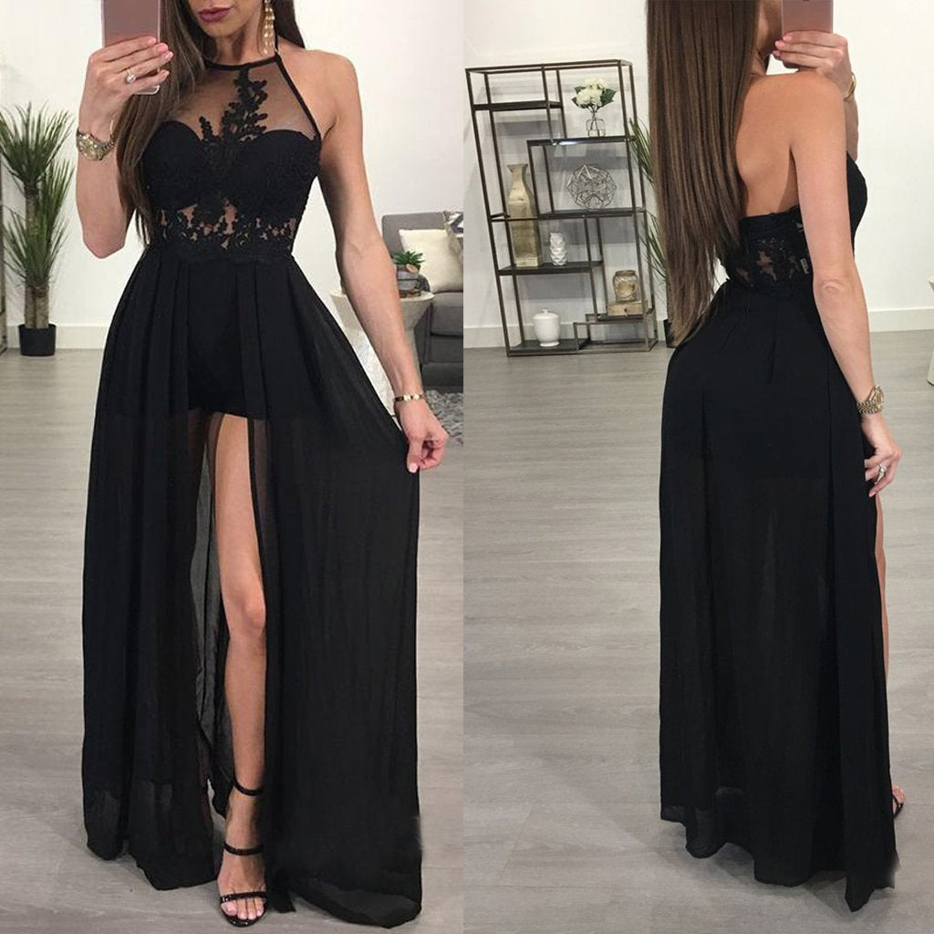 Long Prom Dress, Halter Prom Dress, Chiffon Prom Dress, A-Line Prom Dress, Sleeveless Prom Dress, Applique Prom Dress, Party Dresses, Evening Dresses, LB0697