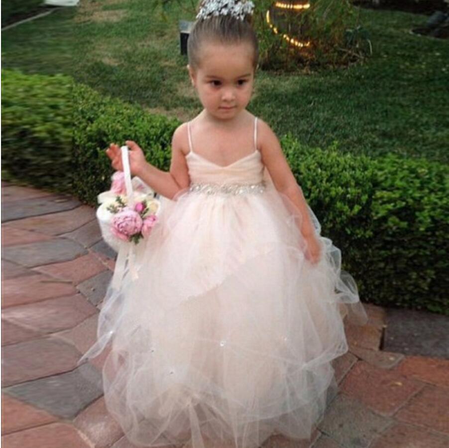 Tulle Beading Spaghetti Straps Bowknot Flower Girl Dresses, Lovely Tutu Dresses, FGS006