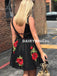 Black Applique Homecoming Dress, V-Back Beaded Mini Homecoming Dress, D756