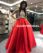 Beaded Top Sleeveless Prom Dress, Charming Red Satin Prom Dress, D769