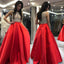 Beaded Top Sleeveless Prom Dress, Charming Red Satin Prom Dress, D769