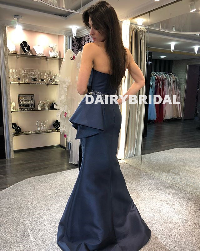 Satin Mermaid Backless Prom Dress, Charming Beaded Prom Dress, D771