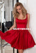 Red Satin A-Line Homecoming Dress, Backless Short Homecoming Dress, D824