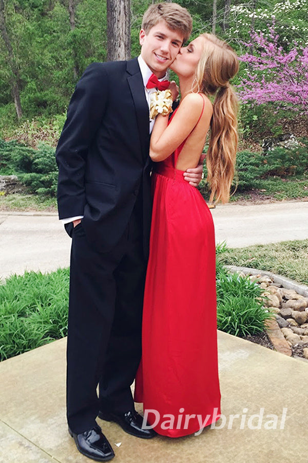 Spaghetti Straps Prom Dress, Soft Satin Prom Dress, V-Neck Prom Dress, Backless Prom Dress, Sexy Prom Dress, DA881