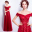 Off the Shoulder Sequin Applique Charming Prom Dresses, Red Beaded A-Line Prom Dresses, 220010