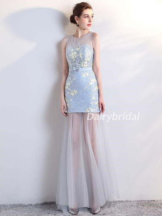 Sleeveless Prom Dresses, Applique Prom Dresses, Mermaid Prom Dresses, See Through Prom Dresses, Tulle Evening Dresses,DA900