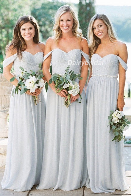 Off Shoulder Bridesmaid Dress, Chiffon Bridesmaid Dress, Sweet Heart Bridesmaid Dress, Pale Blue Bridesmaid Dress, Cheap Bridesmaid Dress, DA937