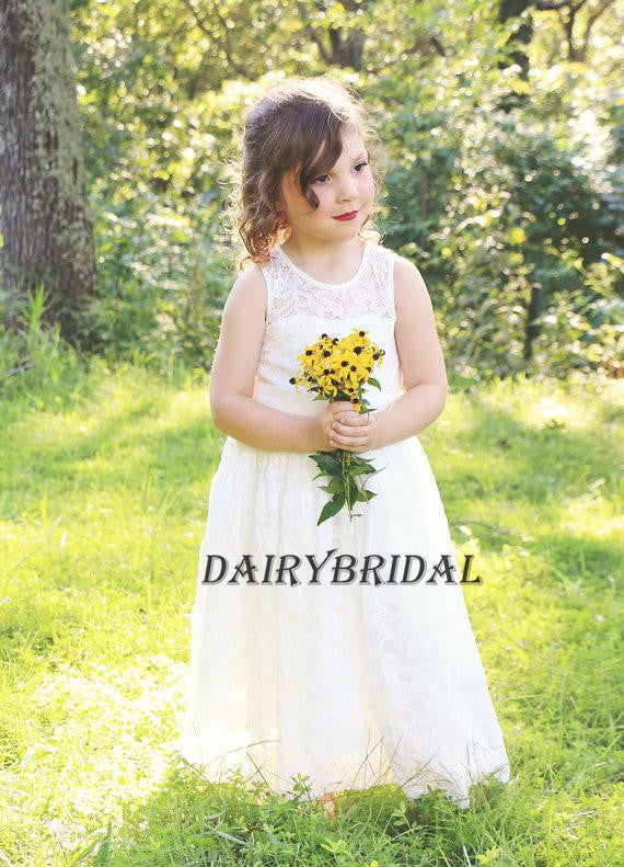 Lace Sleeveless Flower Girl Dresses with Bowknot, Lovely Little Girl Dresses,  DA946