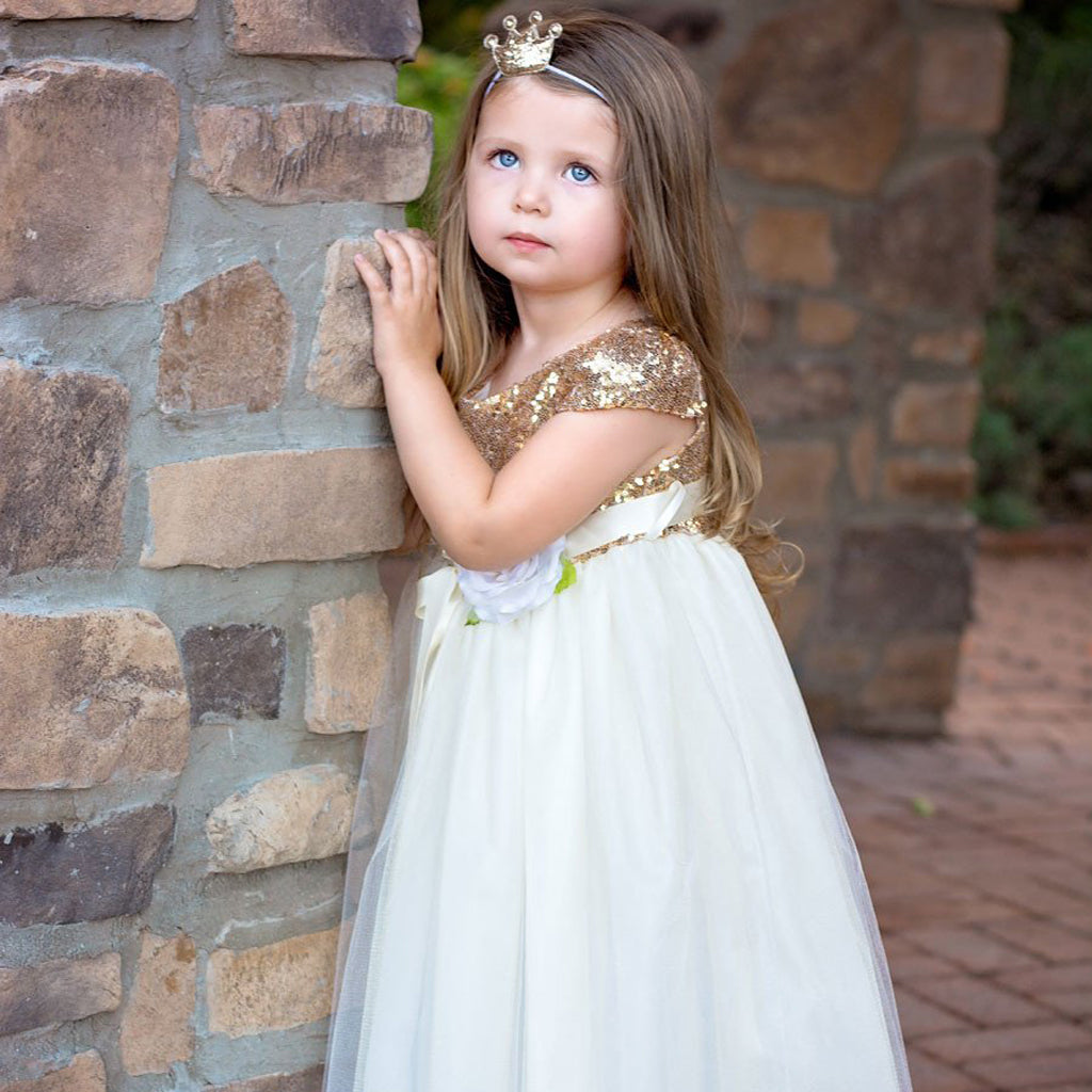 Cap Sleeve Tulle Sequin Flower Girl Dresses, Cheap Lovely Little Girl Dresses,  LB0964