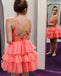 Spaghetti Straps Tulle Backless A-line V-neck Homecoming Dress, HC009