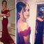 Fashion Design Off Shoulder Mermaid Burgundy Long Party Prom Dresses, PD0165