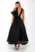 Black A-line Satin High Neck Backless Tea-Length Bridesmaid Dress, FC2267